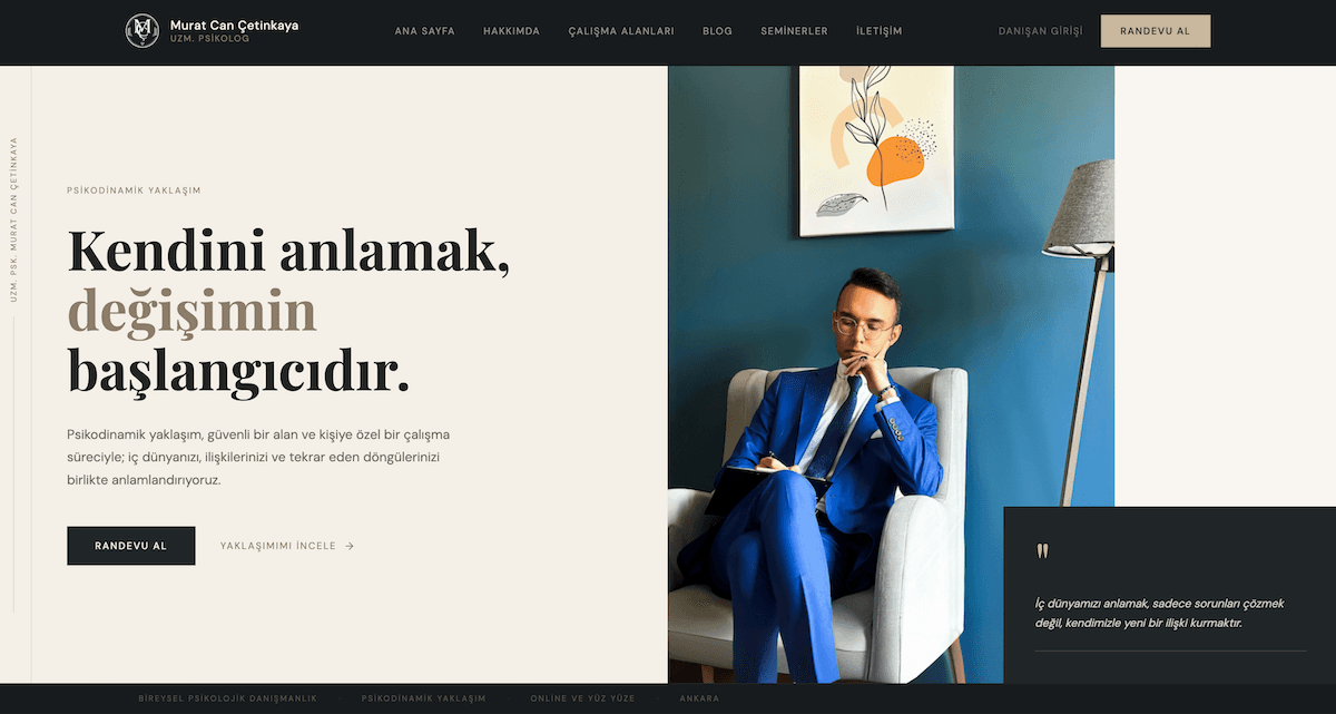 Uzm. Psk. Murat Can Çetinkaya web sitesi ekran görüntüsü